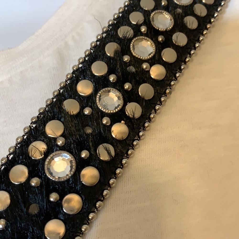 Studded Crystal Leather Cowhide Western Belt, L - Picture 2 of 8